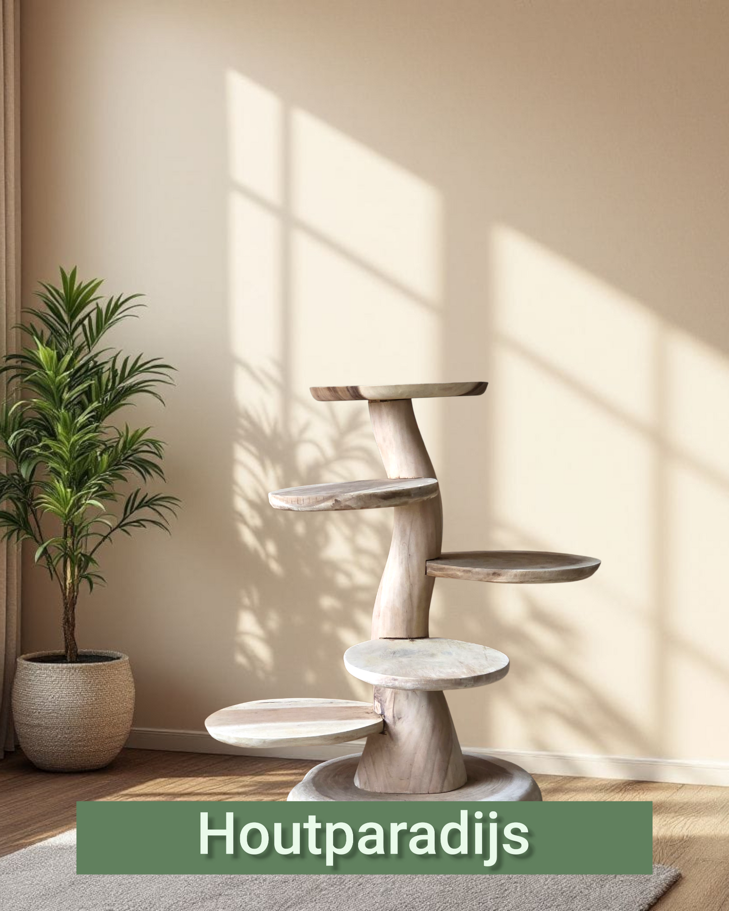 Houten senioren/kitten krabpaal Puck 90cm hoog met 5 plateau's