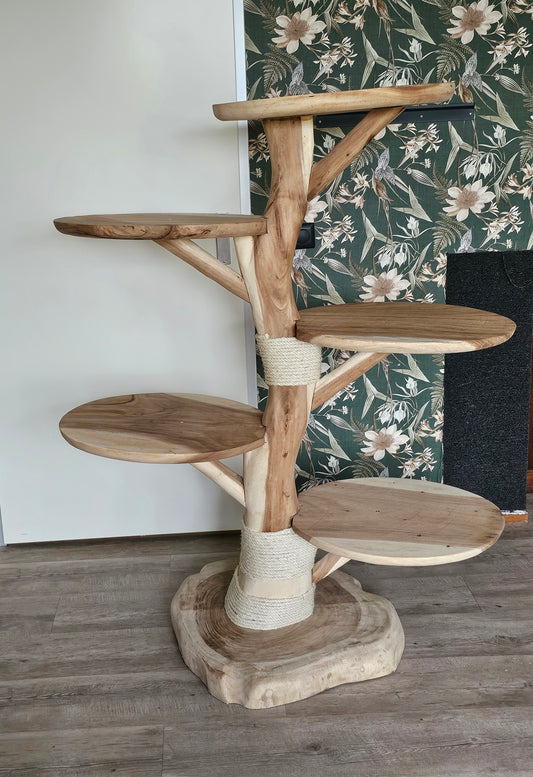 handgemaakte houten krabpaal met 5 grote plateau's, sisal krabplekken, stevige voet