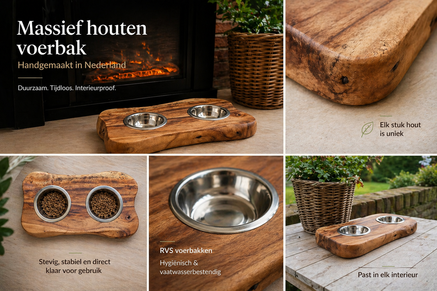 Massief houten voerbak