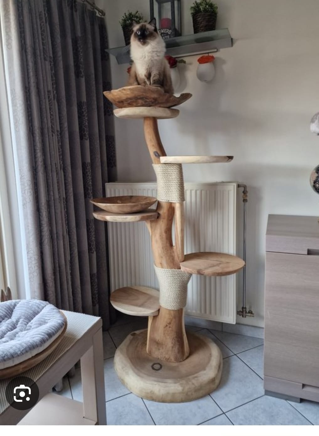 Kate 150cm met 2 naturel sisalplekken en 2 teakhouten schalen